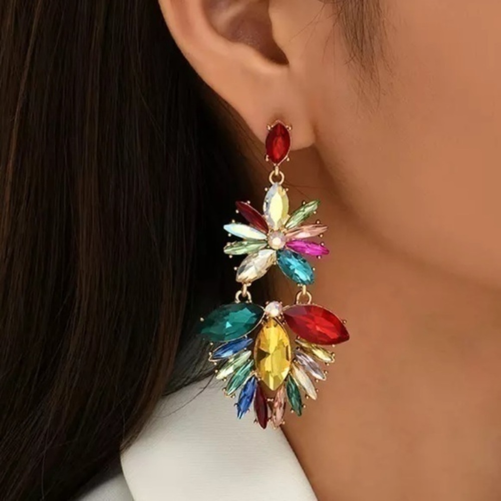 Multi Color Rhinestone Dangle Earrings